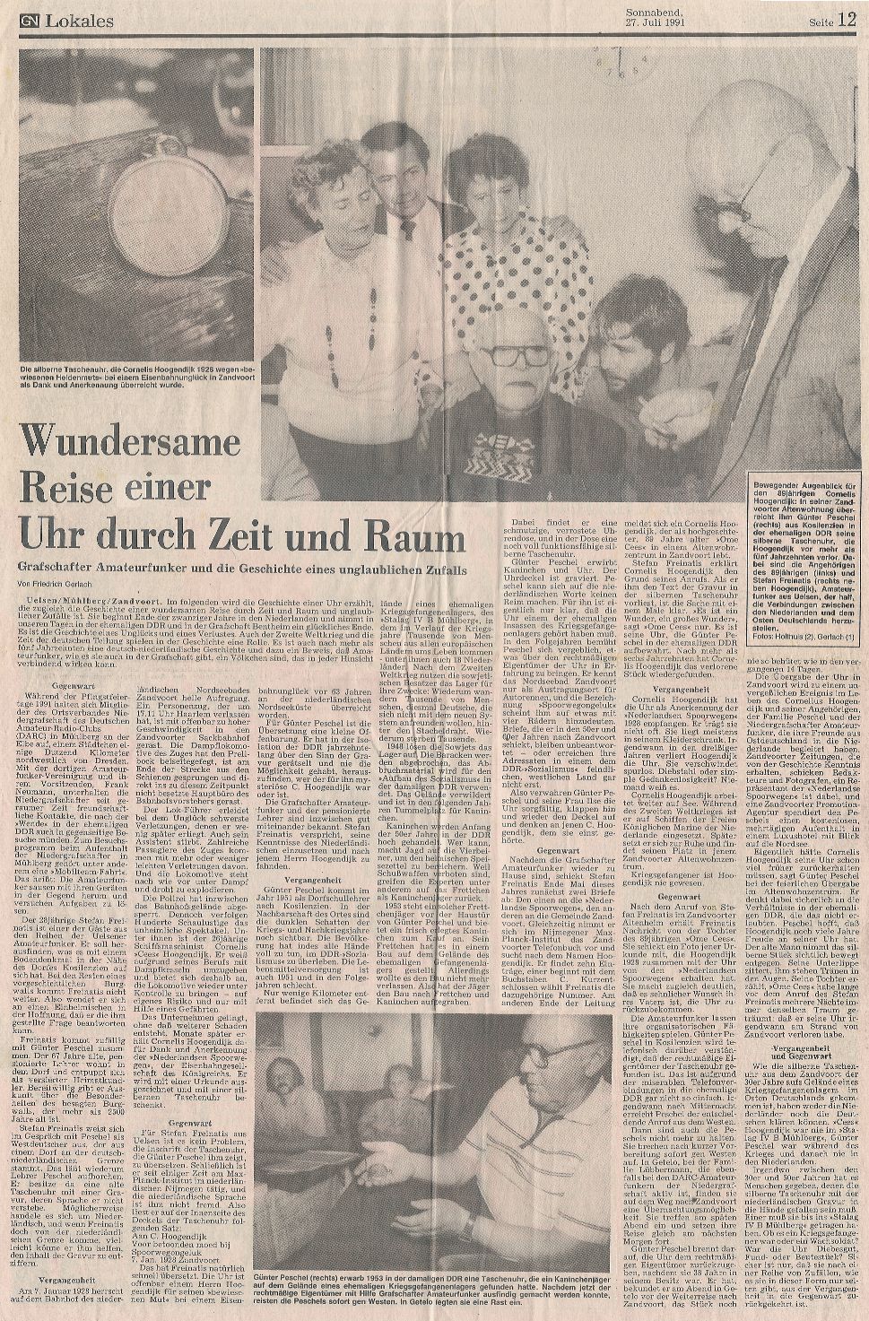 Zeitungsartikel vom 27. Juli 1991